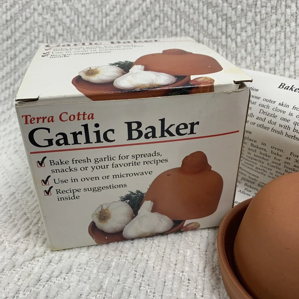 Terra Cotta Garlic Baker Roasted Corning‎ Revere Oven Microwave  w/Recipe New